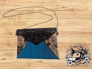 pochette-mariage-liege-bleu-noir-dore-fleur Pochette Mariage liège