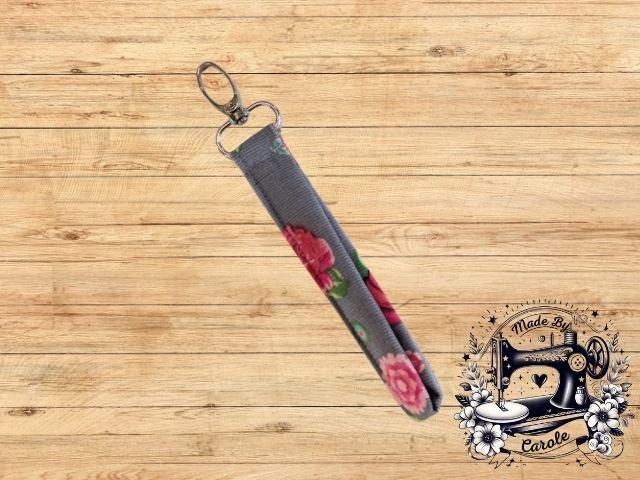 porte-clef-gris-fleur-rose Porte-clef